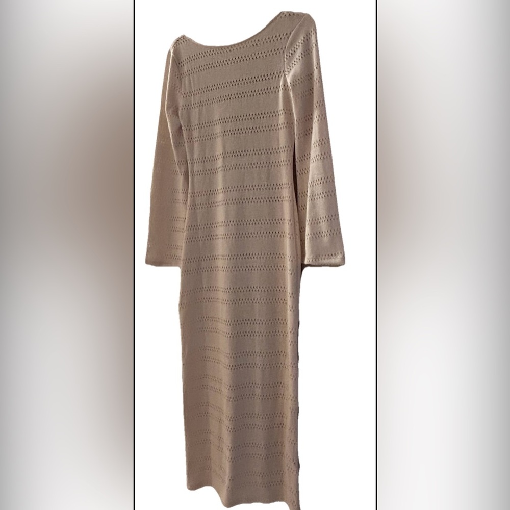 H&M Lacing Detail Hole Knit Long Dress Light Beige Size Med NWT